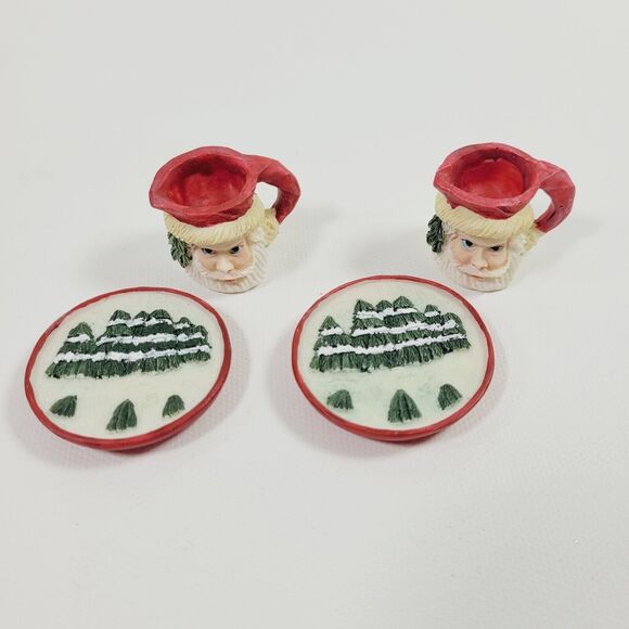 Vintage Youngs Christmas Santa Miniature Tea Set Holiday 1995 Resin - Picture 4 of 9